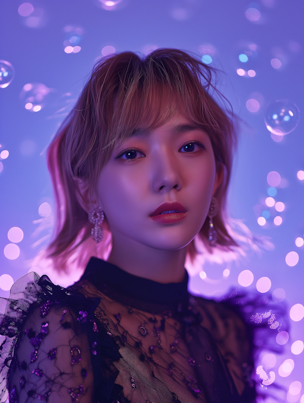 Ethereal Portrait of Young Woman with Bokeh Lights