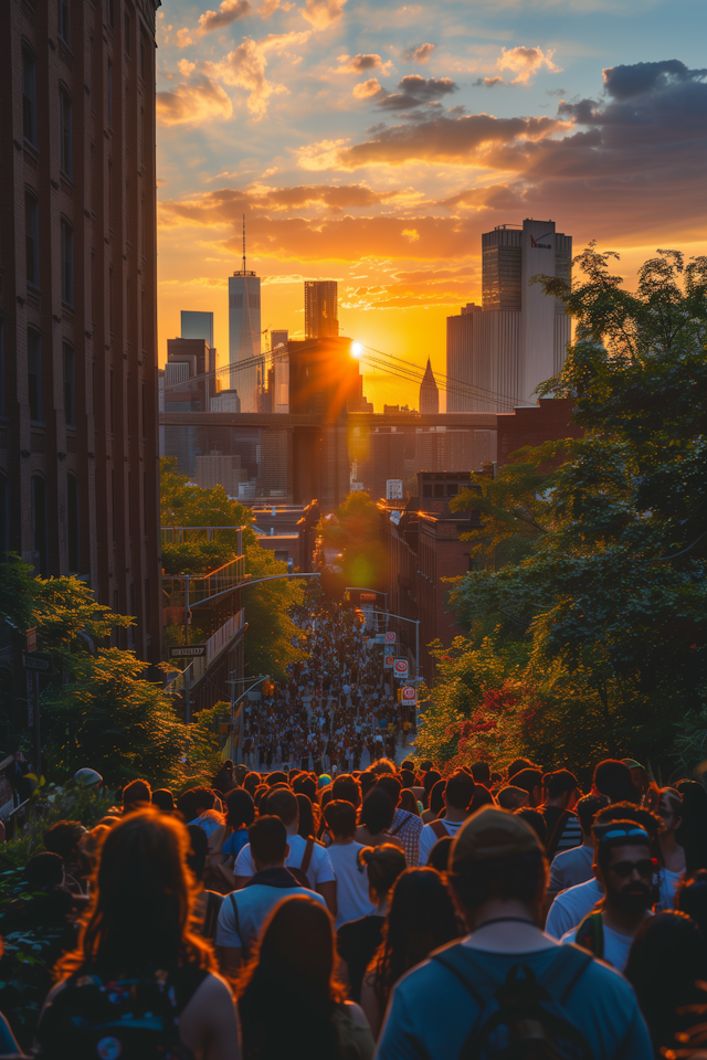 Urban Sunset and City Life