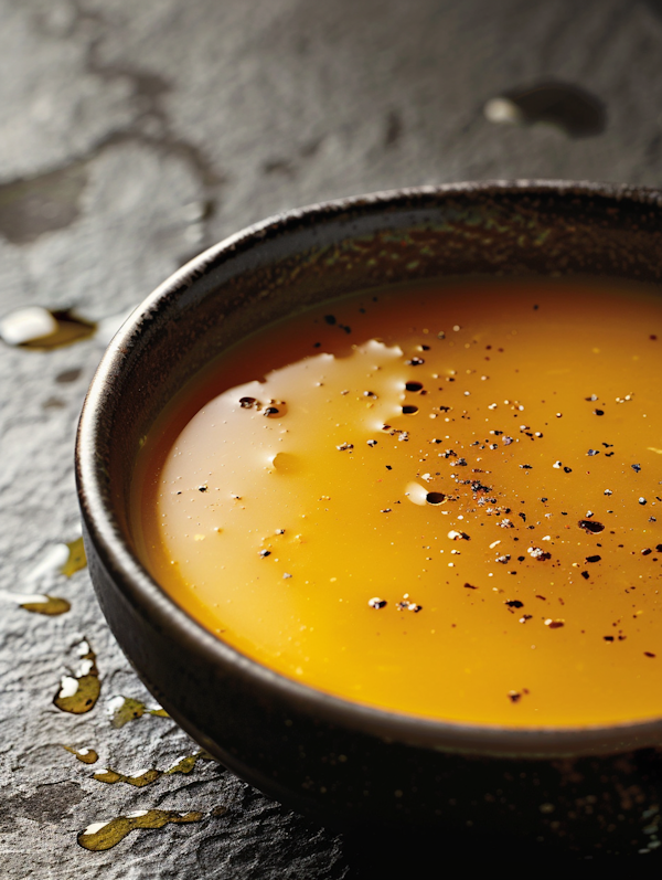 Close-up of Orange Soup in Ceramic Bowl