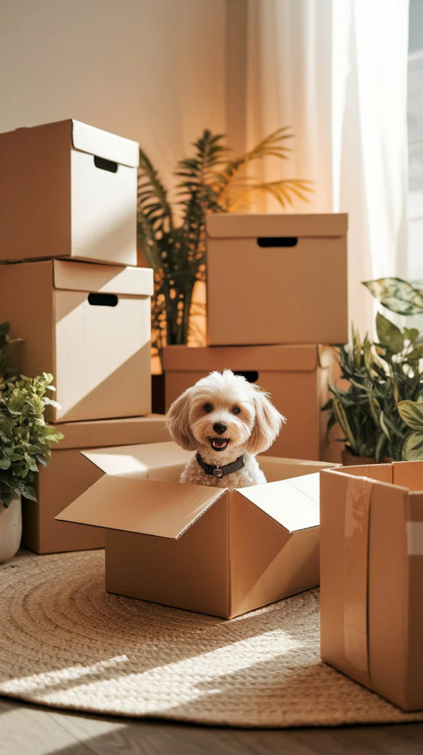 Dog in Cardboard Box