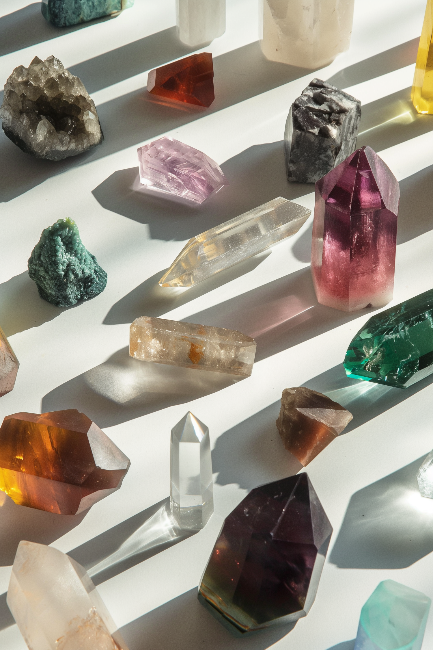 Array of Crystals and Minerals in Natural Light