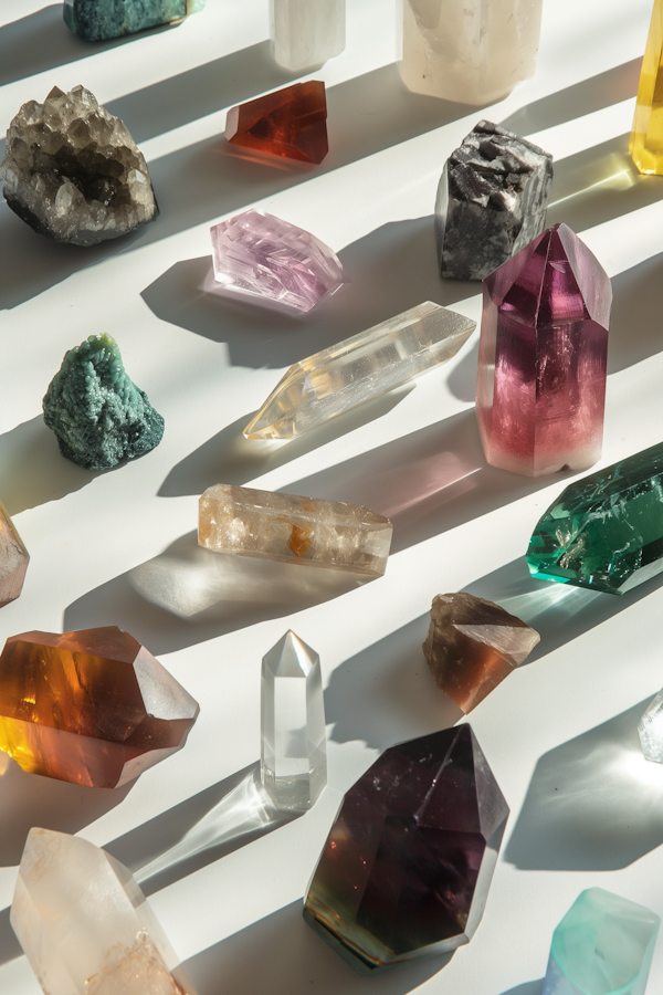 Array of Crystals and Minerals in Natural Light