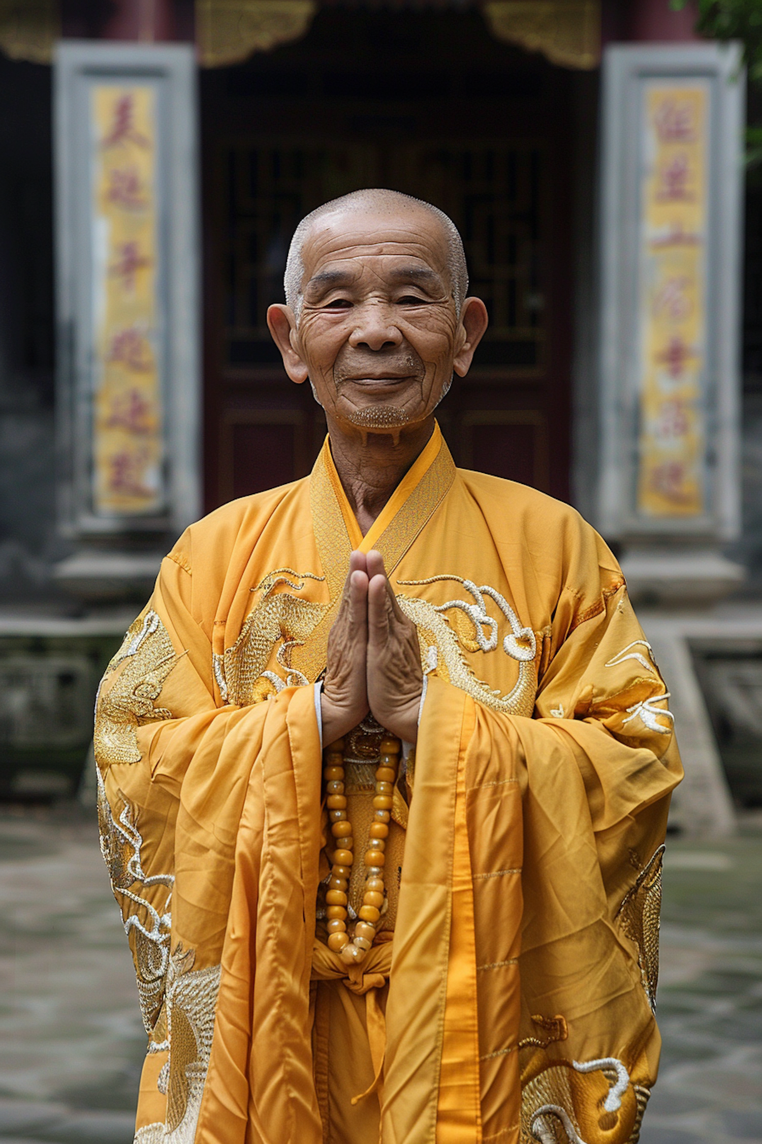 Serene Elderly Monk in Traditional Robes