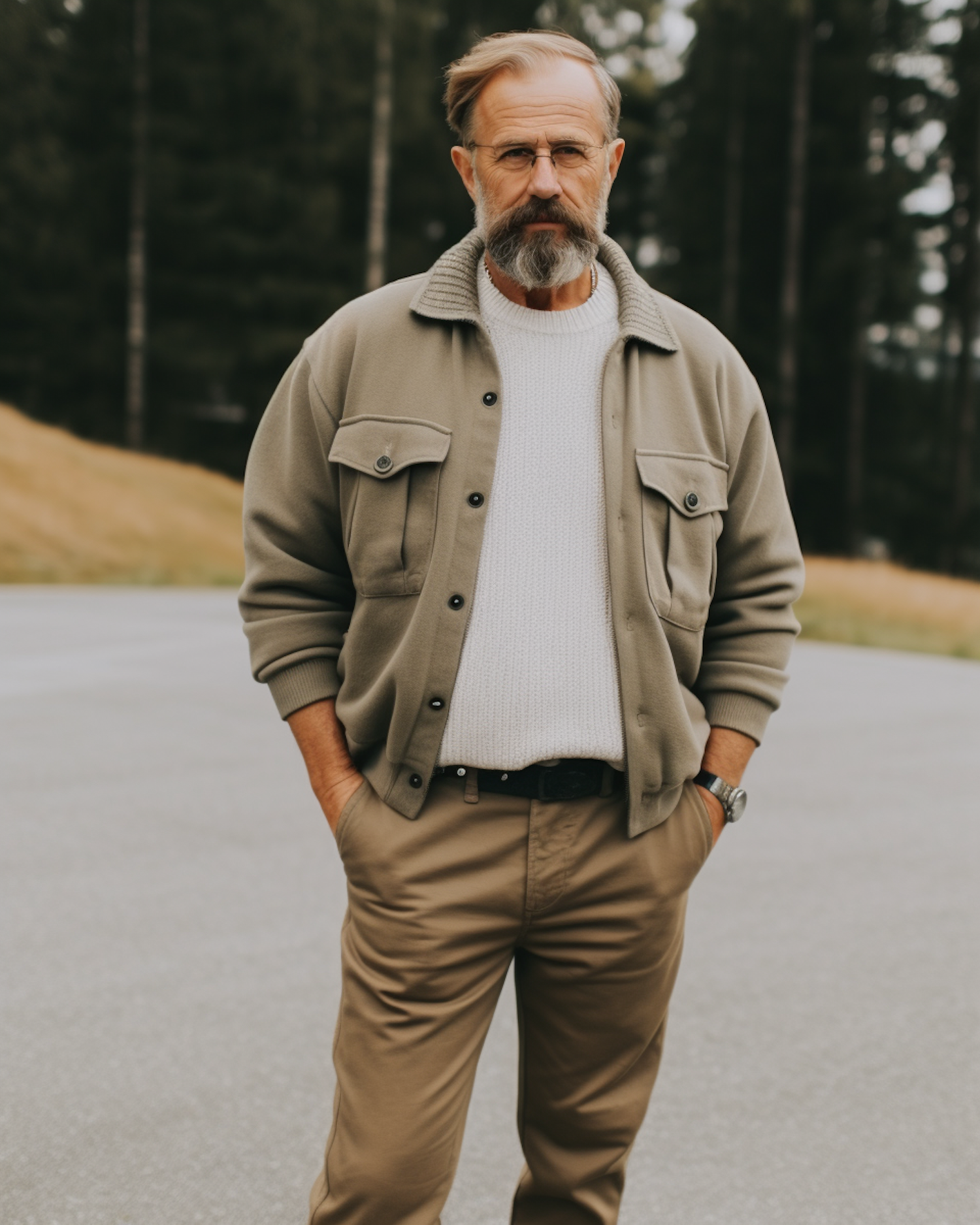 Confident Middle-Aged Man in Smart-Casual Autumn Attire