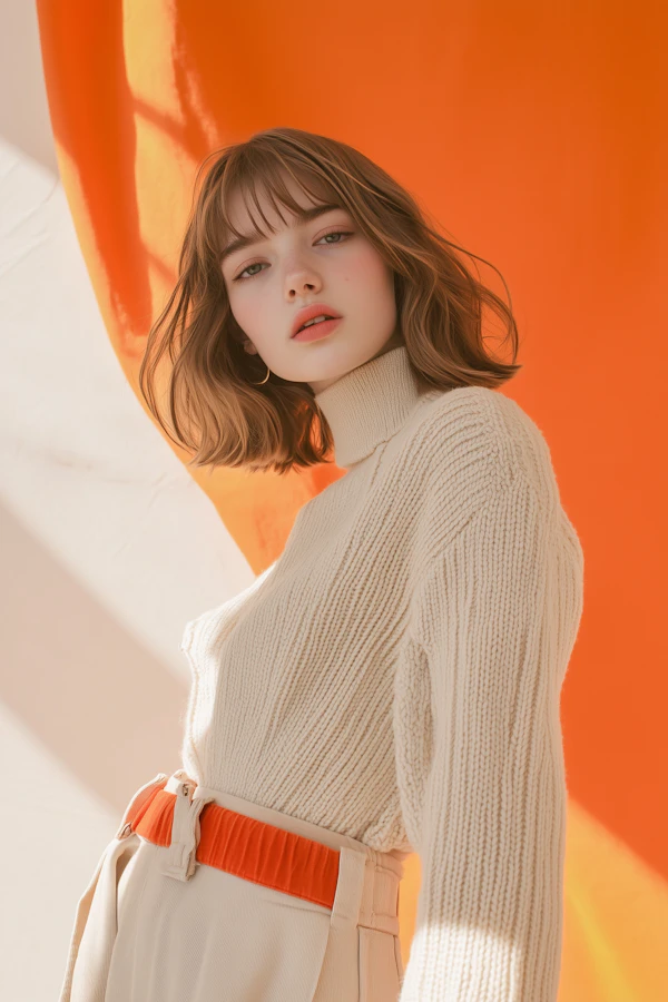 Portrait of a Young Woman in Knit Sweater