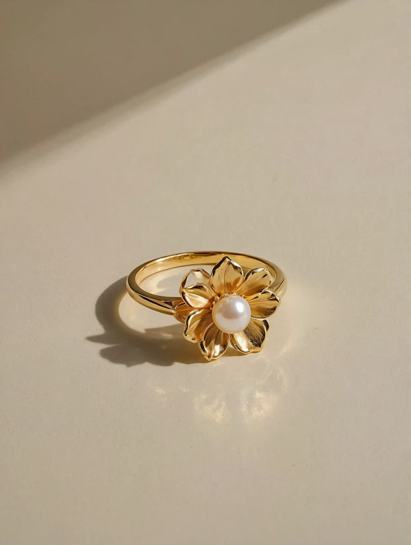 Gold Flower Ring Close-Up