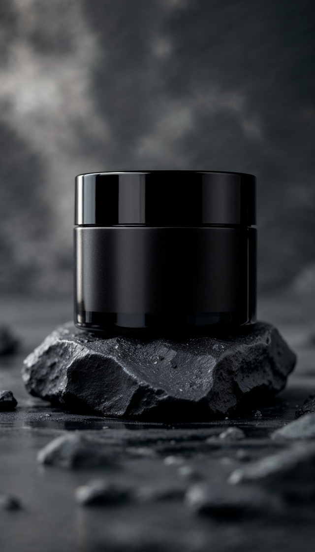 Sleek Black Container on Rock