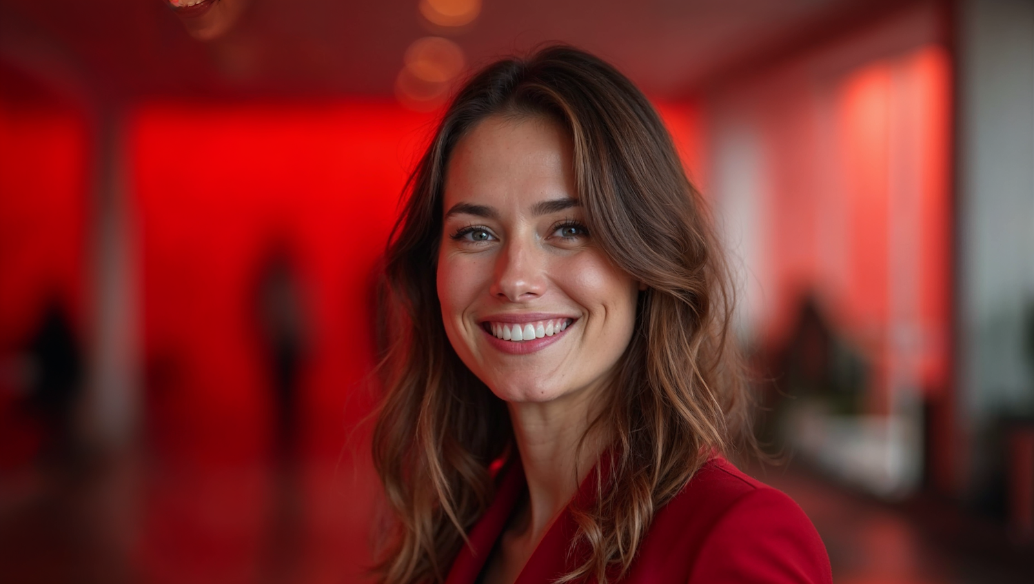 Woman in Red with Vibrant Background