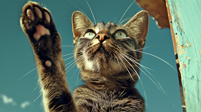 Curious Tabby Cat Reaching Out