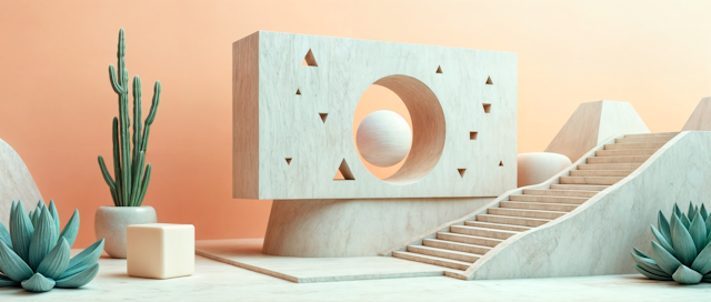 Surreal Minimalist Scene with Marble Structure