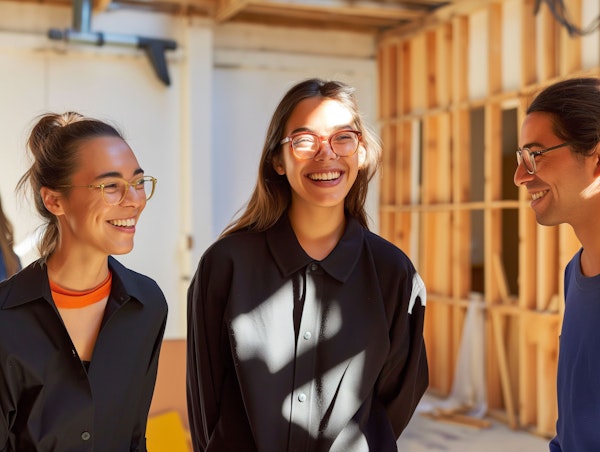 Cheerful Young Adults at a Construction Site