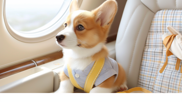 Traveling Corgi Inside Airplane