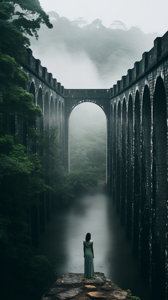 Contemplation at Misty Arched Bridge