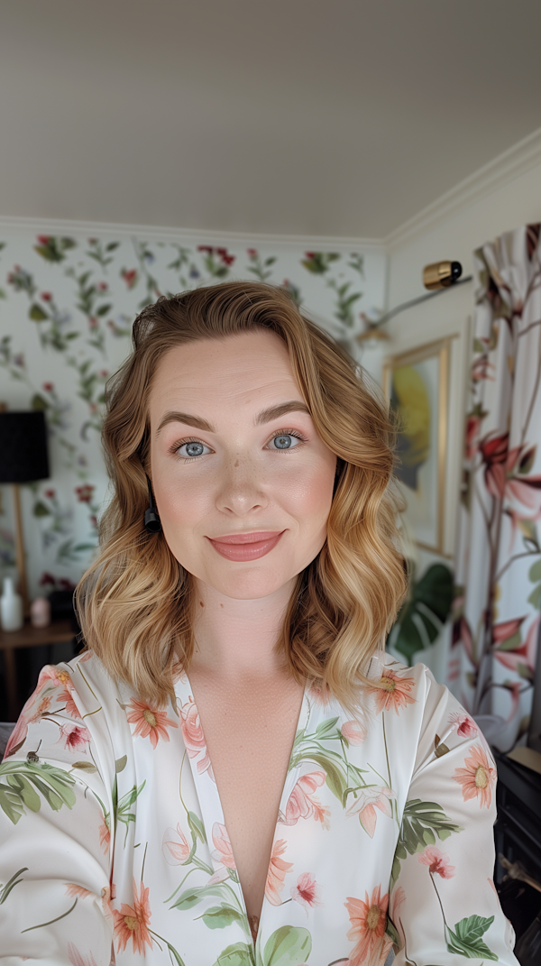 Woman against Floral Background