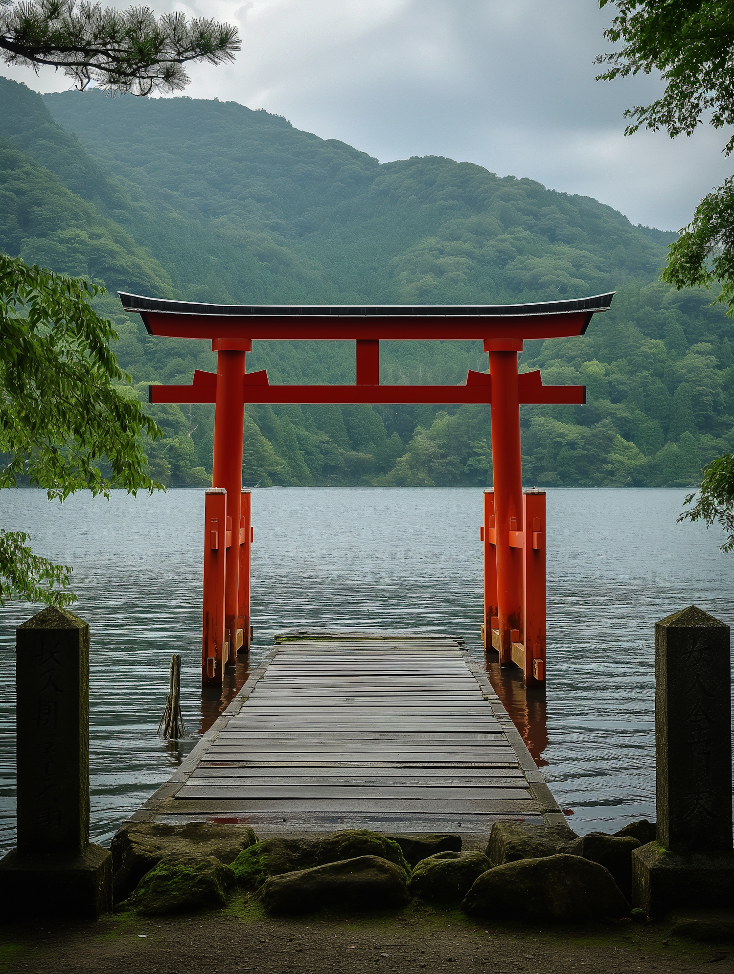 Serene Shinto Torii on Lake