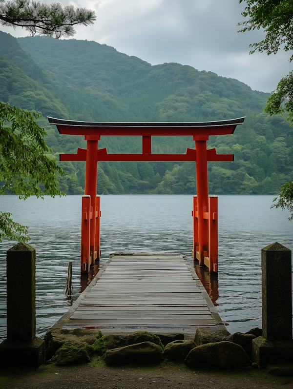 Serene Shinto Torii on Lake