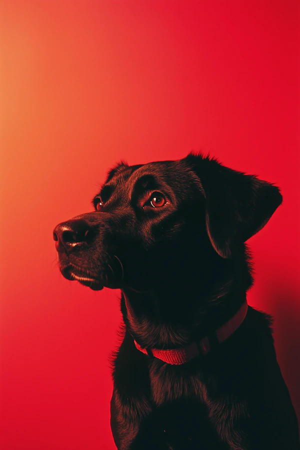 Black Dog on Red Background