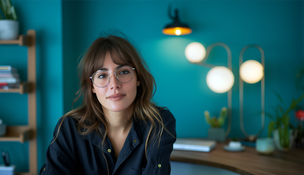 Portrait of a Young Woman with Teal Background