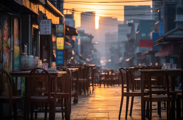 Serene Golden Hour in East Asian Street Dining