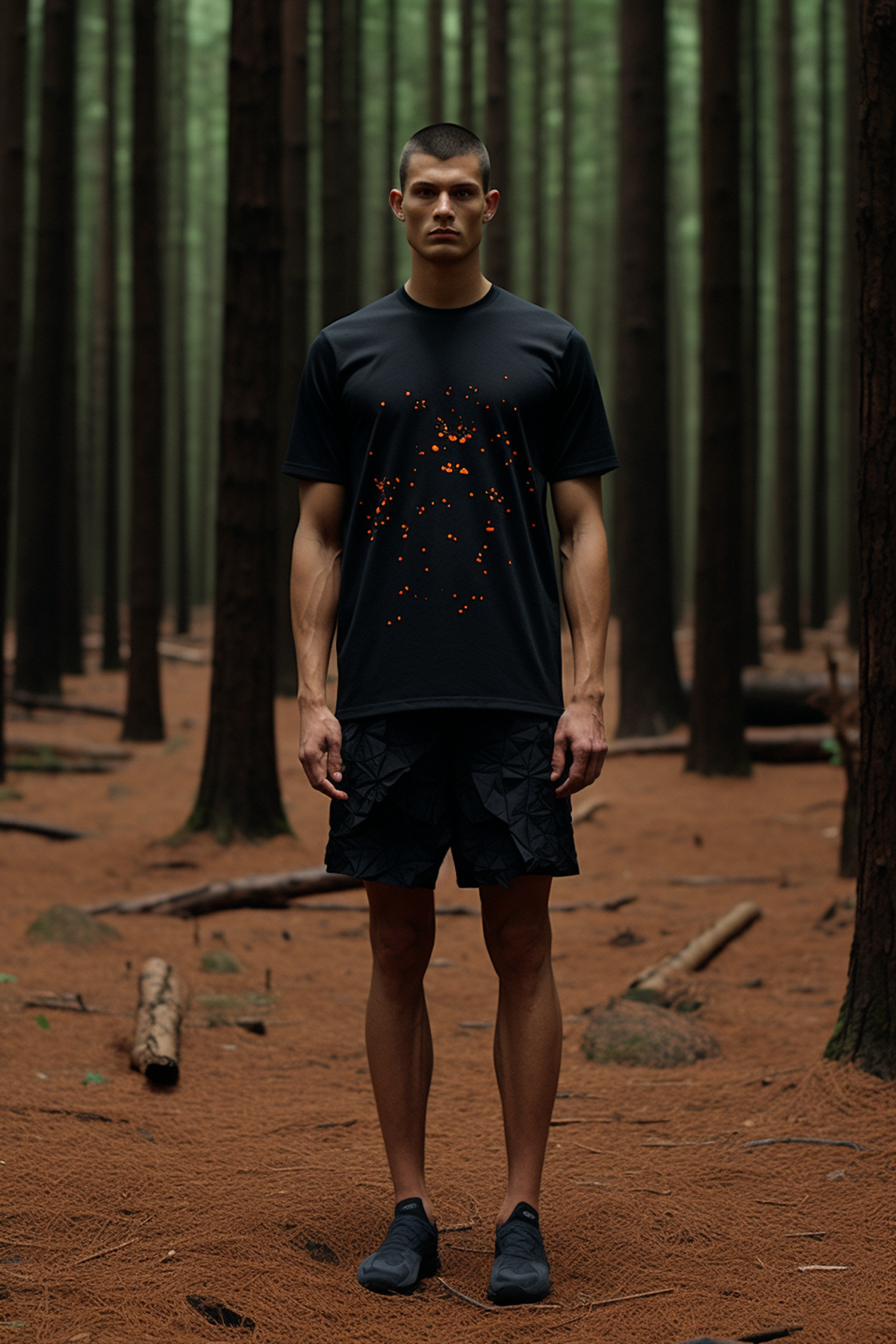 Man in Forest with Patterned Shirt