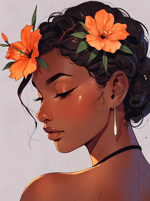 Serene Woman with Orange Flowers
