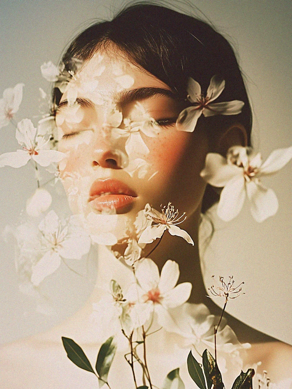 Serene Portrait with Flowers