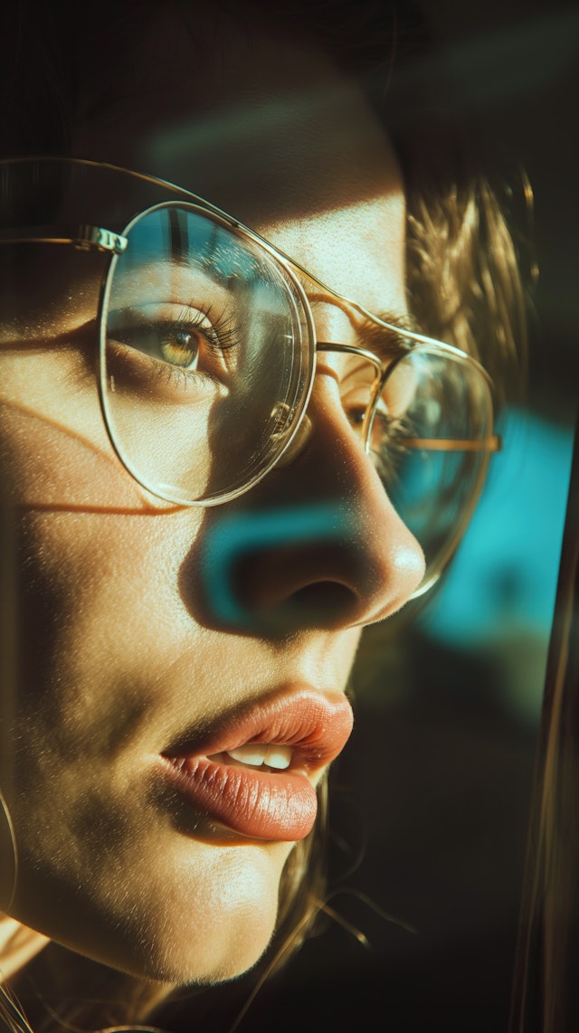 Close-up of a Contemplative Face with Glasses