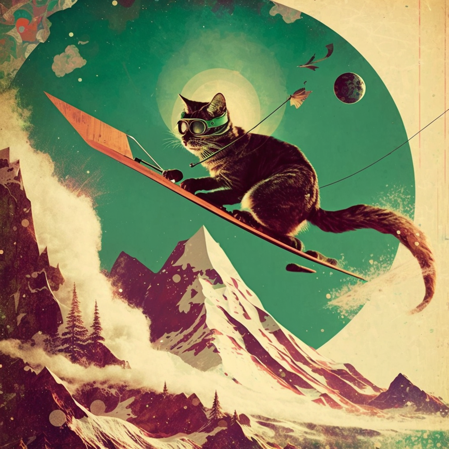 Adventurous Skiing Cat with Goggles