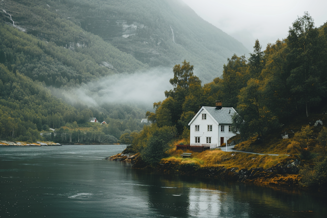 Serene Lakeside House in Autumn