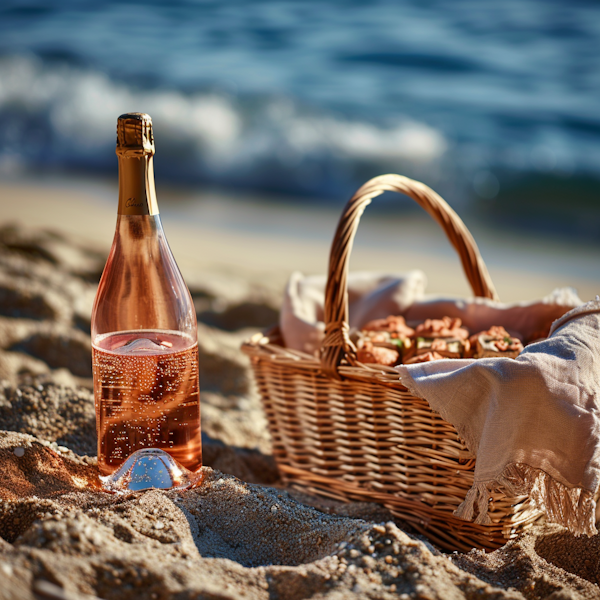 Serene Beach Picnic with Champagne