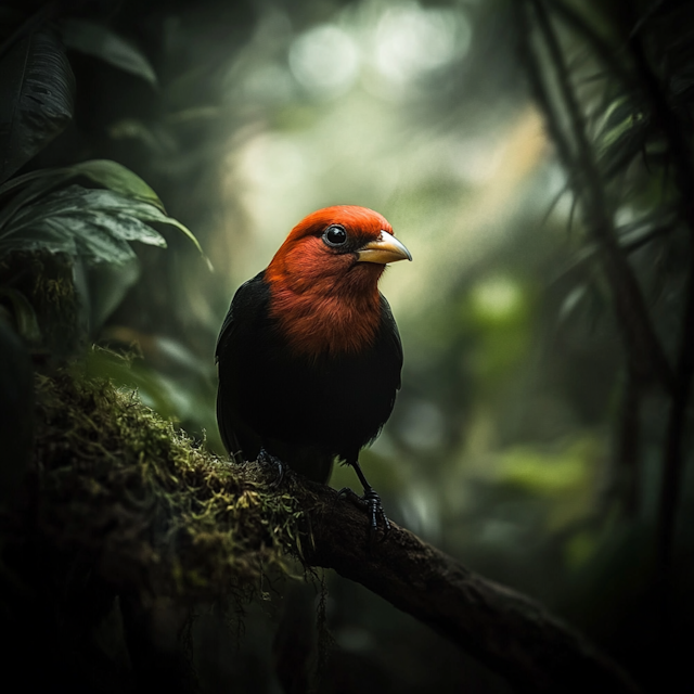 Vibrant Bird on Mossy Branch