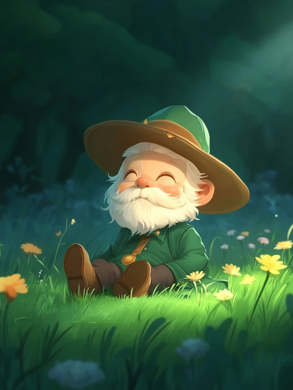 Gnome in Sunlit Meadow