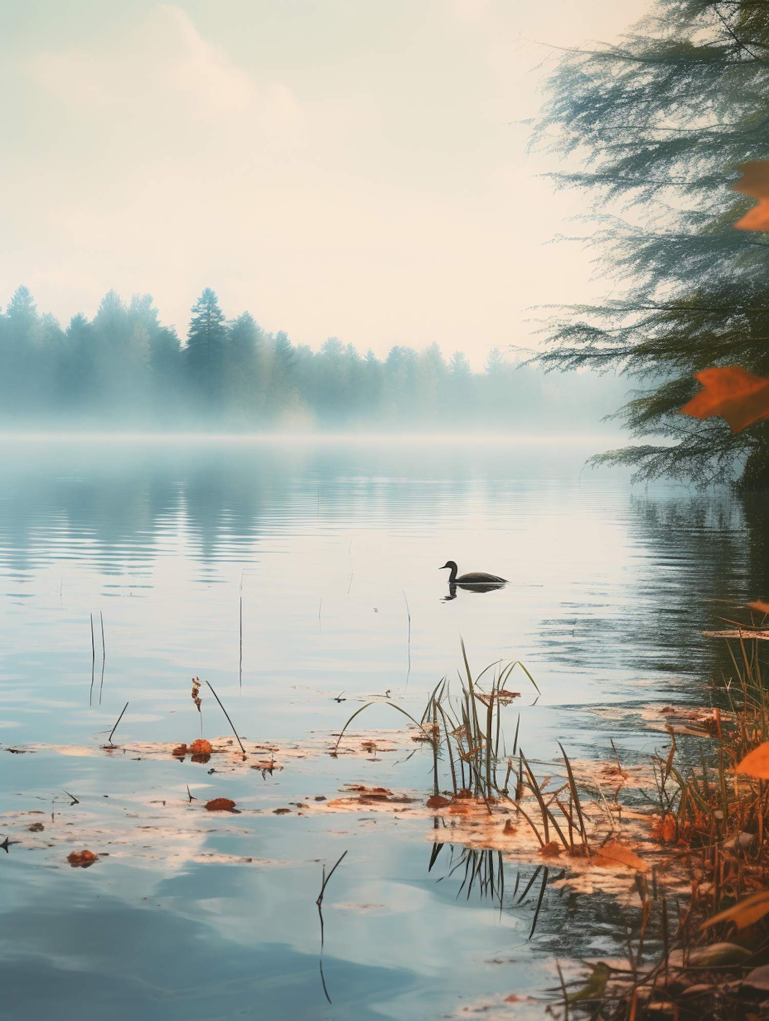 Autumnal Swan at Misty Dawn