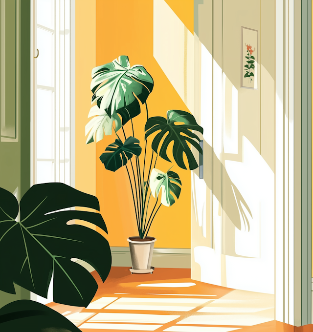 Tranquil Monstera Plant Illustration