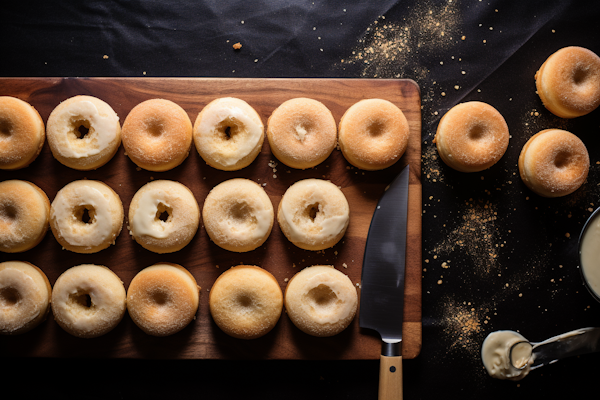 Artisanal Bagels with Cream Cheese on Wooden Board