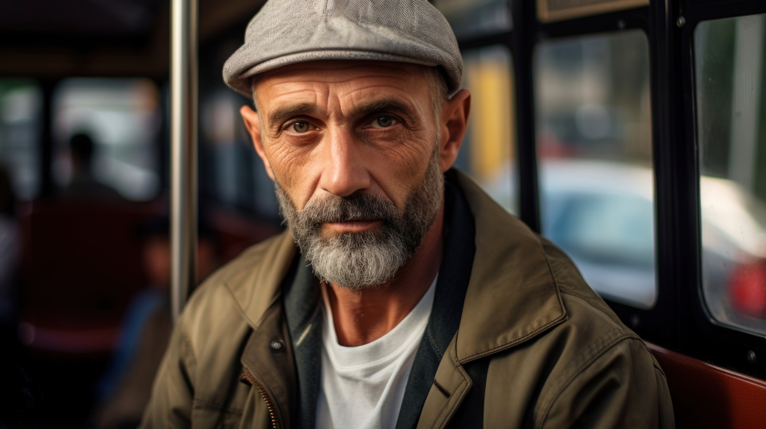 Middle-aged man on bus