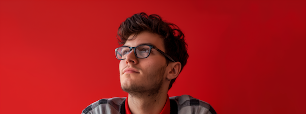 Thoughtful Young Man with Red Background