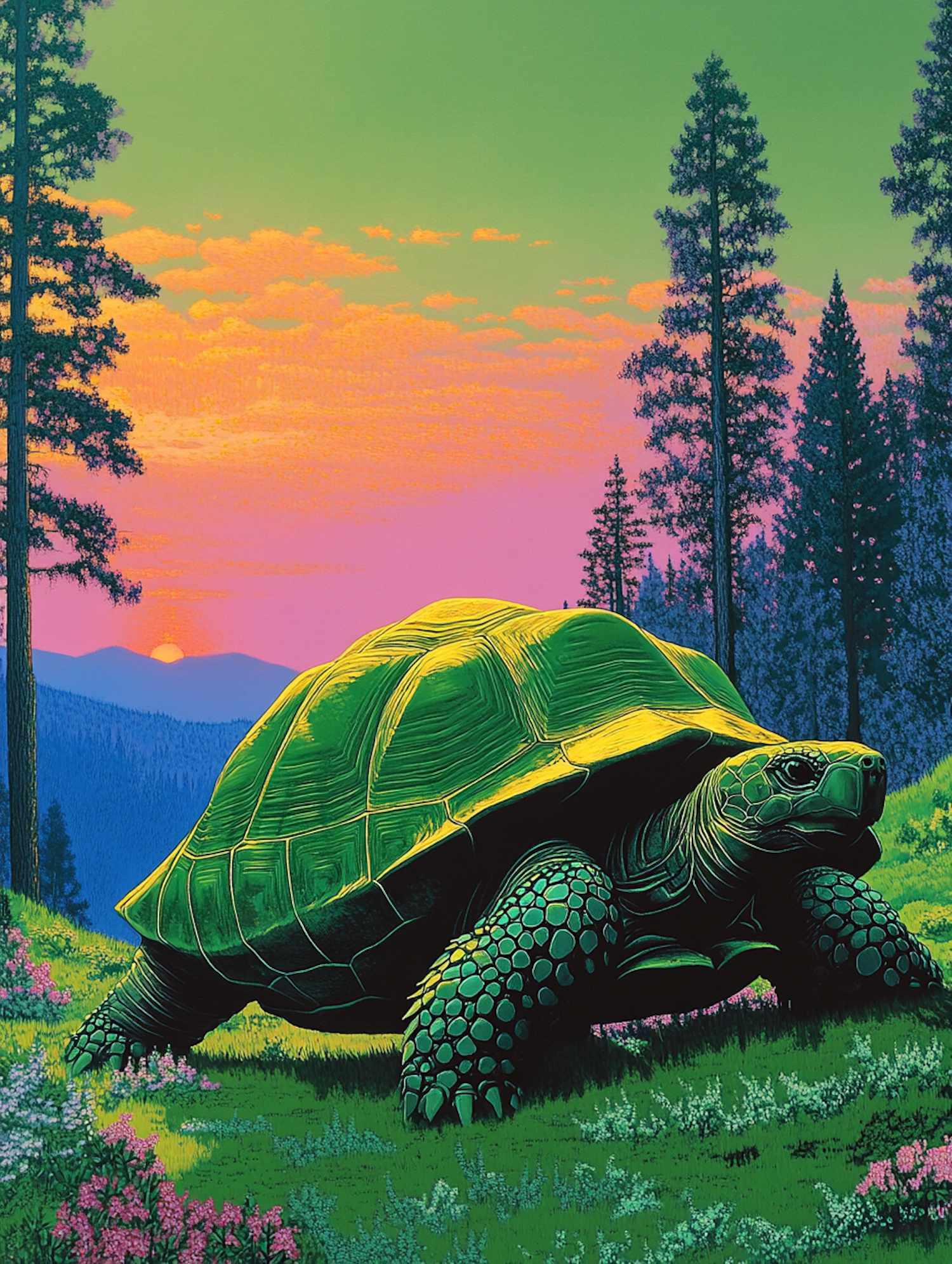 Vivid Tortoise in Vibrant Landscape