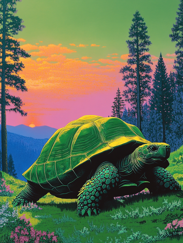 Vivid Tortoise in Vibrant Landscape