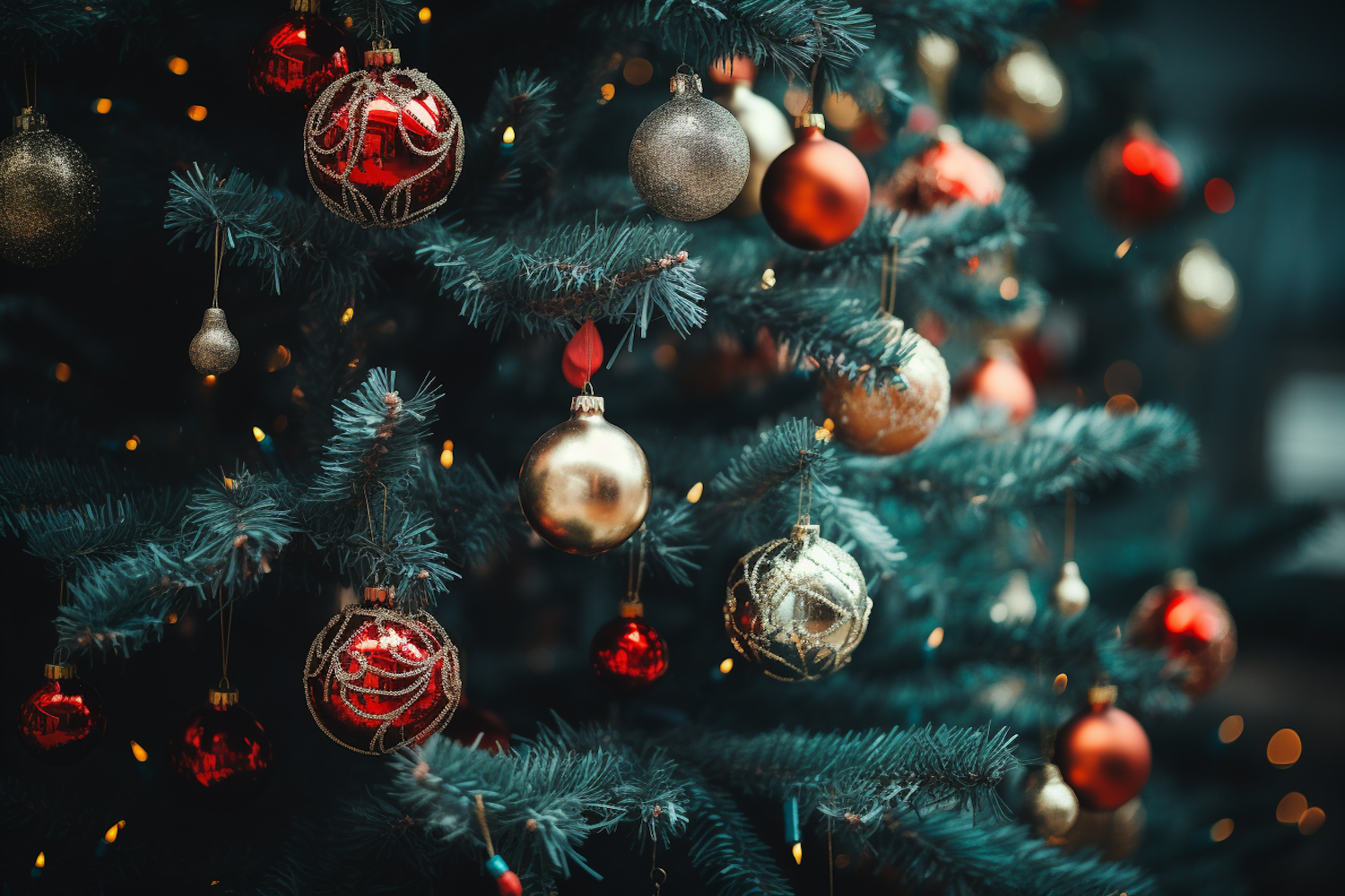 Festive Holiday Splendor: A Close-Up of a Decorated Christmas Tree