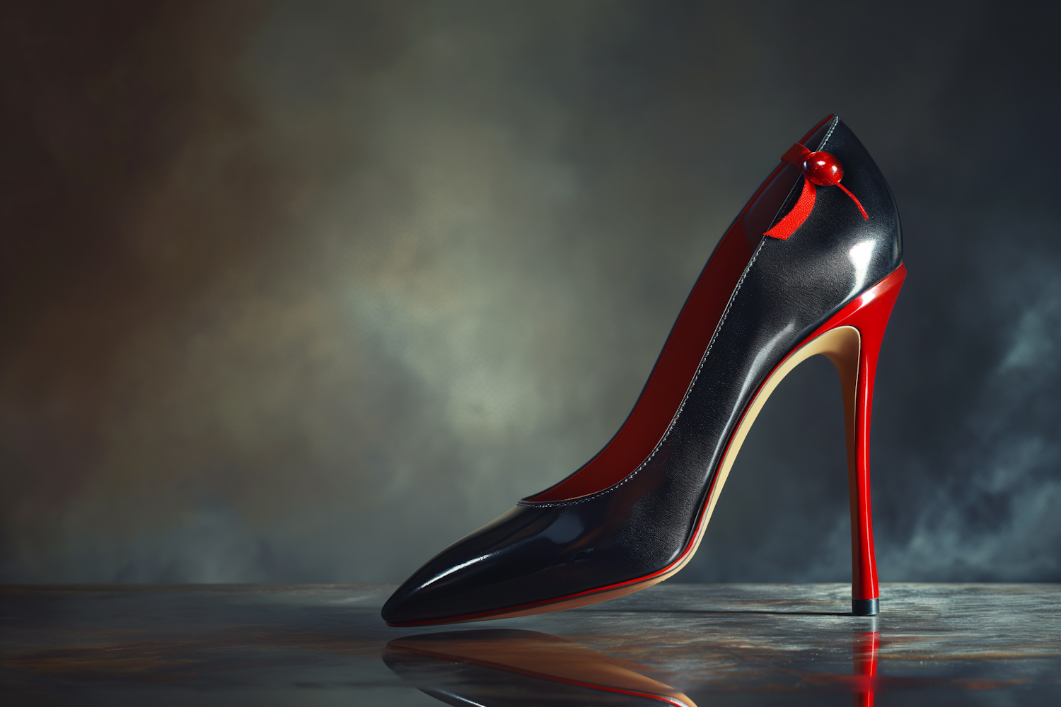 Elegant Patent Leather Stiletto with Red Accents