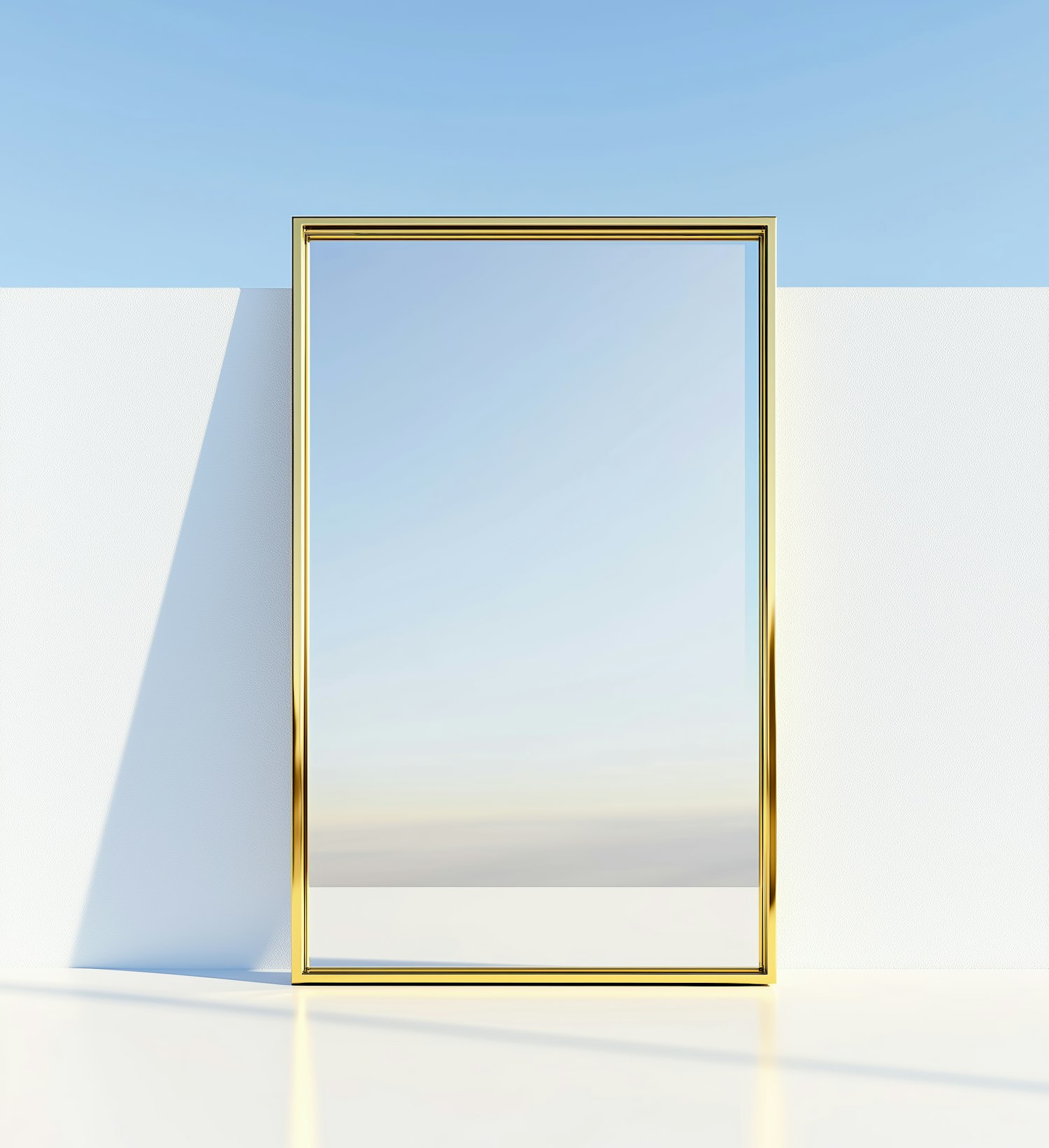 Golden Framed Mirror with Blue Sky Reflection