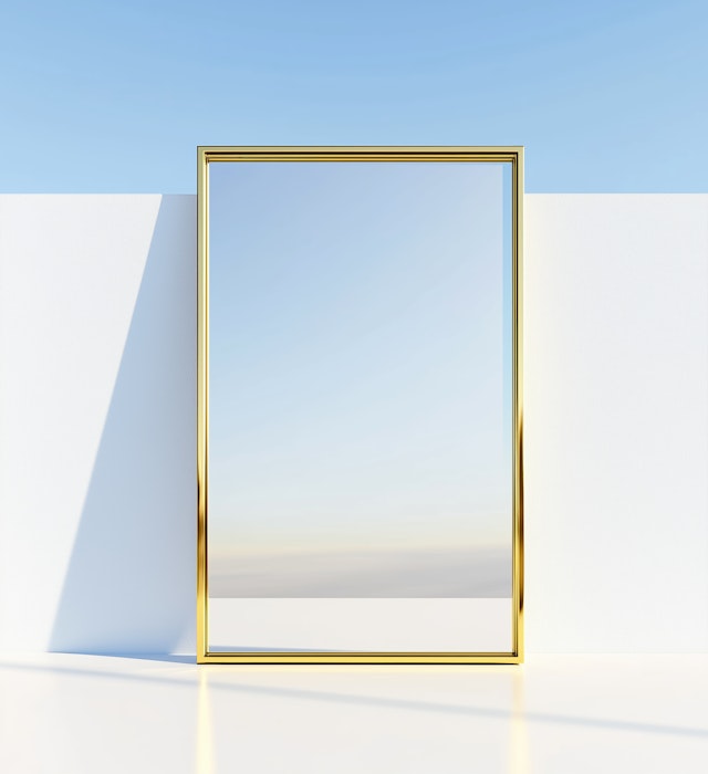 Golden Framed Mirror with Blue Sky Reflection