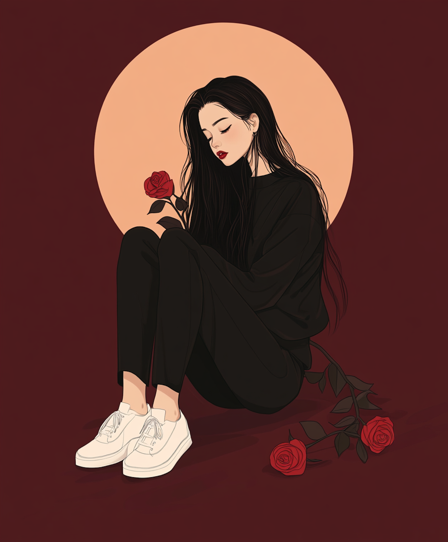 Contemplative Woman with Roses