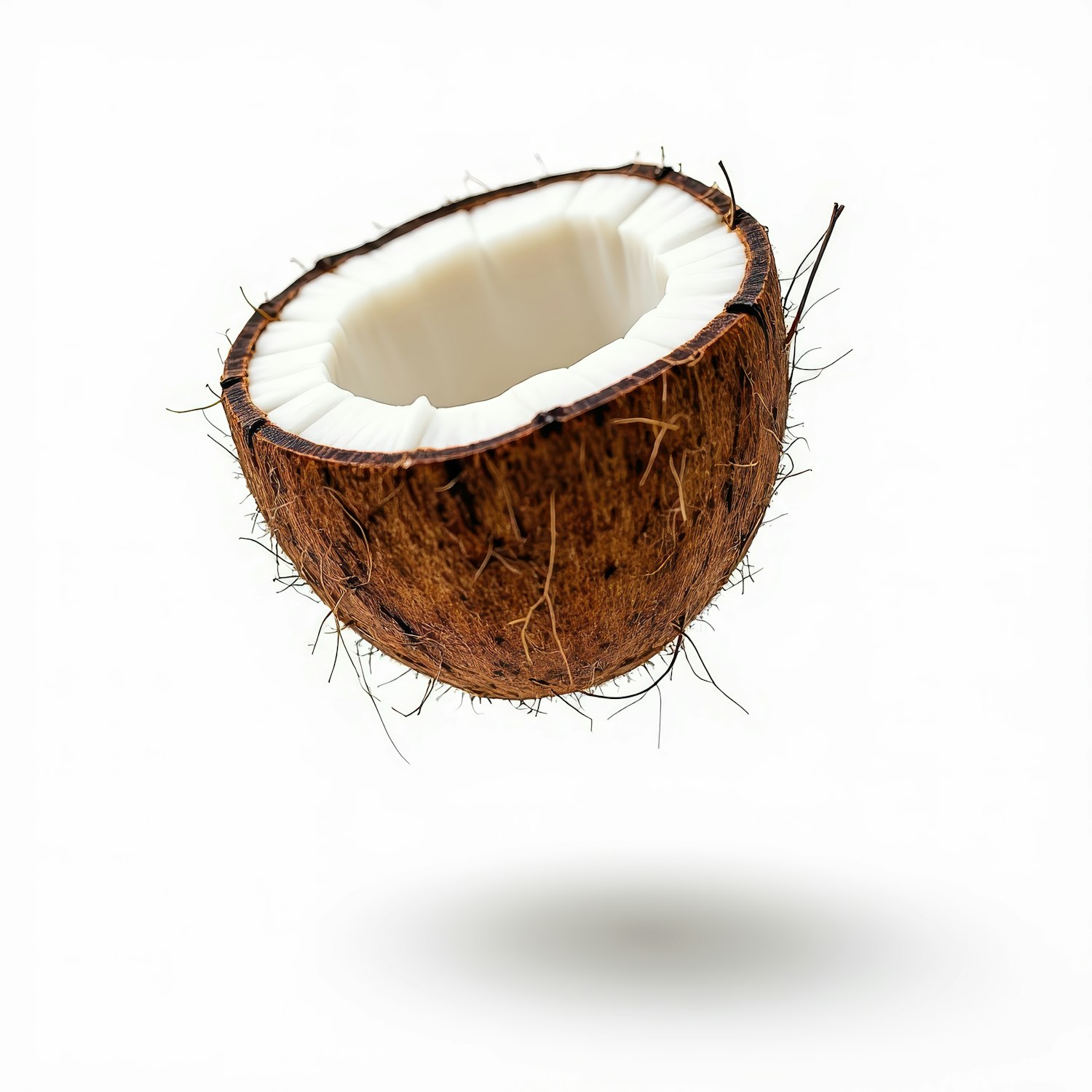 Halved Coconut on White Background