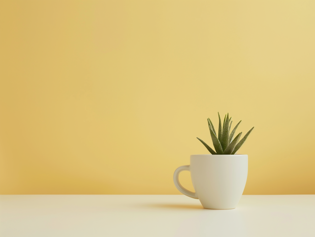 Minimalist Succulent in White Mug