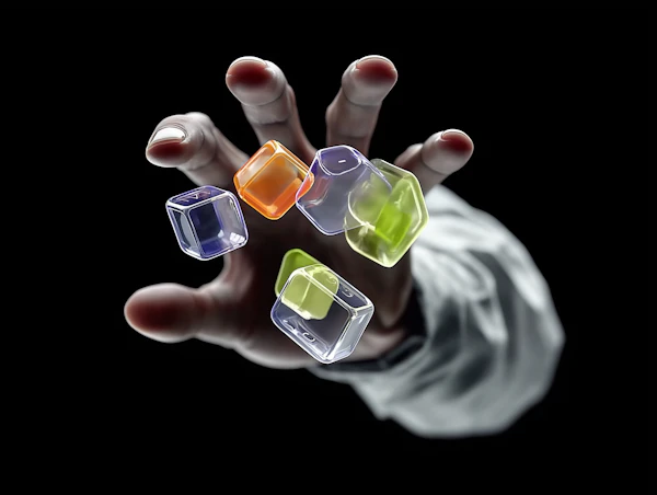 Hand with Floating Cubes