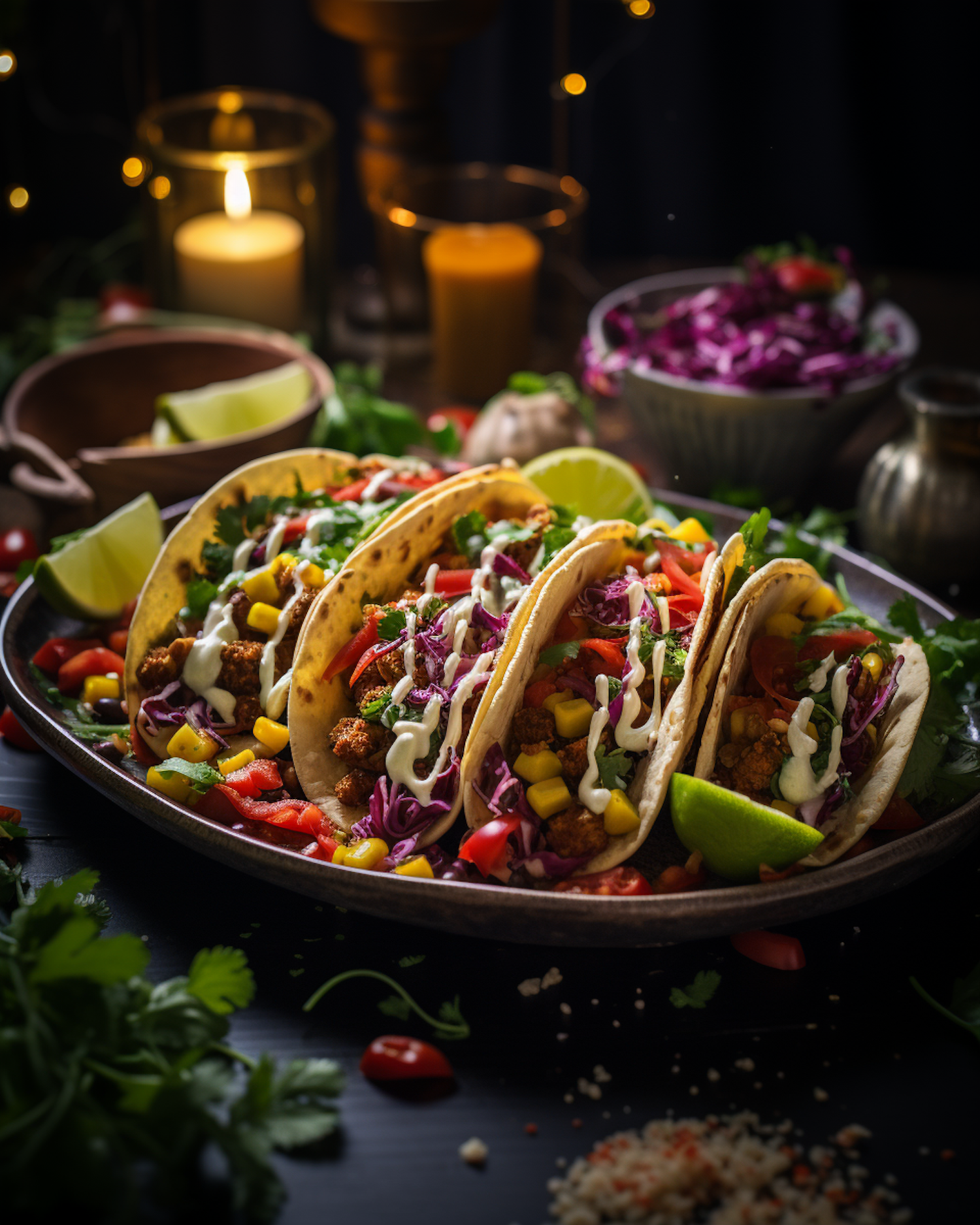 Vibrant Gourmet Tacos with Artistic Drizzle