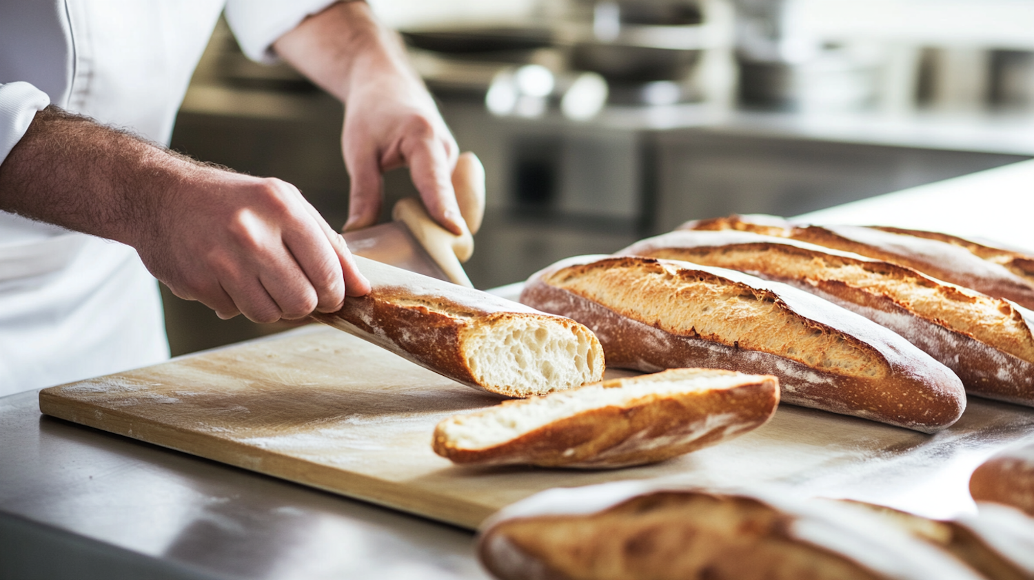 Slicing Freshly Baked Baguette