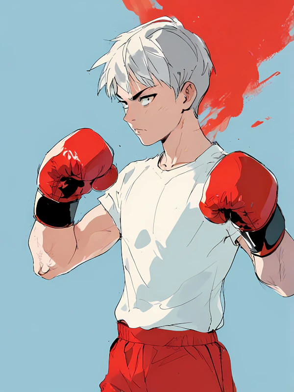 Young Boxer in Red Gloves